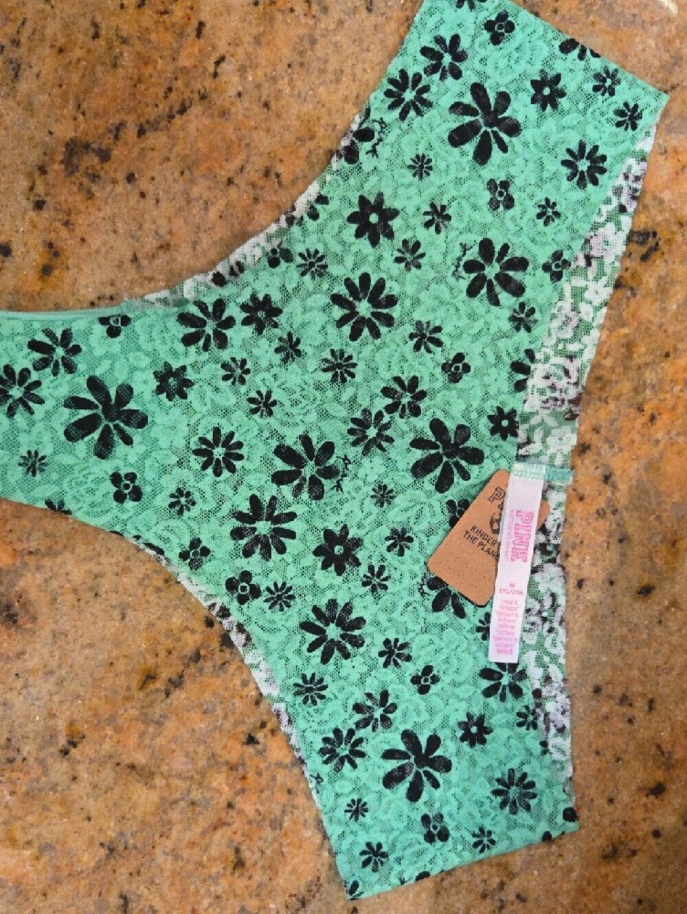 PINK Victoria's Secret Mint Green Floral Lace Panty